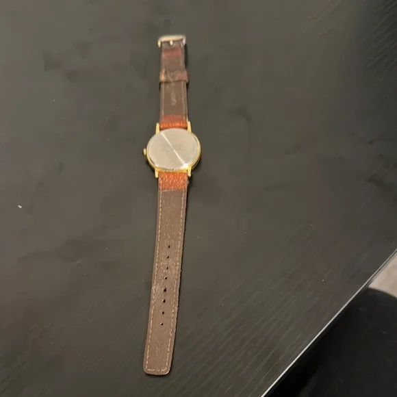 Vintage Mickey Mouse Disney watch Brown Leather Strap Watch with Gold Dial - Picture 3 of 5